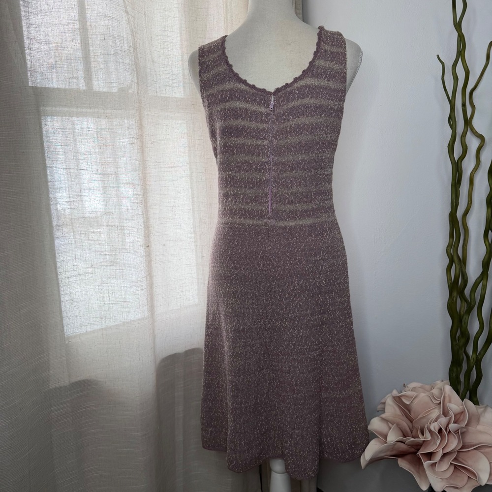 Laura Yang 70s Vintage Mod Swing Dress Purple Knit Eyelet Women's Size Medium - Picture 10 of 11